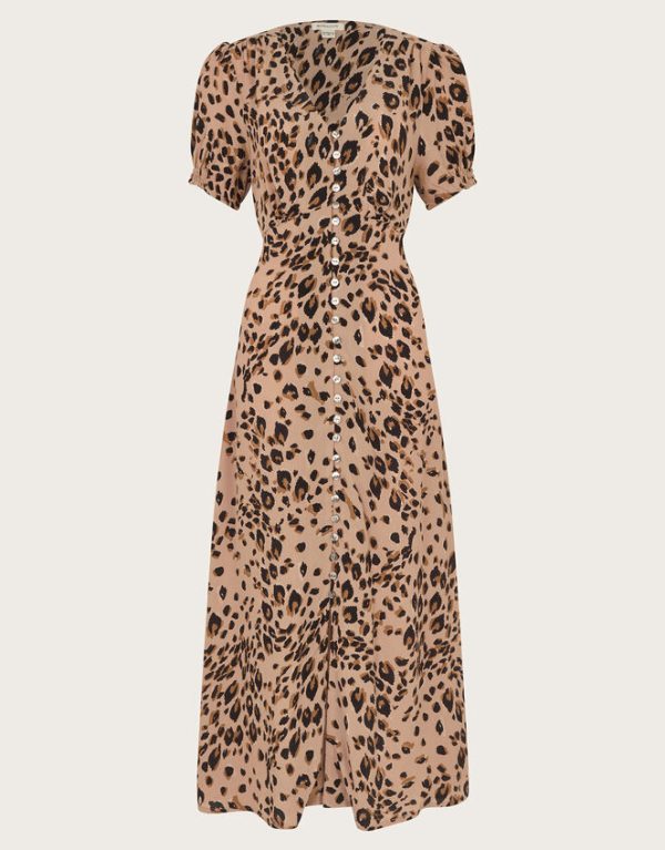 Monsoon Raife Midi Leopard Print Tea Dress Natural - Image 6