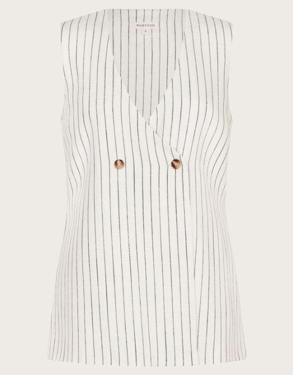 Monsoon Sara Stripe Waistcoat Ivory - Image 7