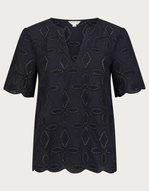 Monsoon Brooke Short Sleeve Broderie TopBlack - Image 6