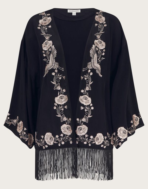 Monsoon Erin Embroidered Fringe Jacket Black - Image 6