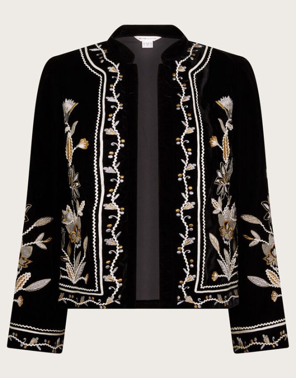 Monsoon Phoebe Embroidered Velvet Jacket Black - Image 6