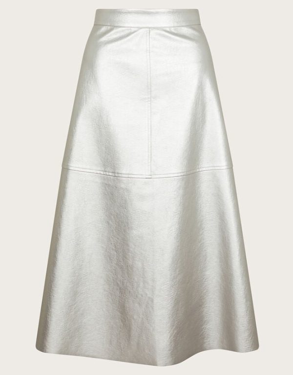 Monsoon Pippa Faux Leather Skirt Silver - Image 5