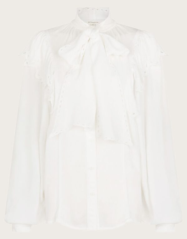 Monsoon Cassie Broderie Frill Tie-Neck Blouse Ivory - Image 6