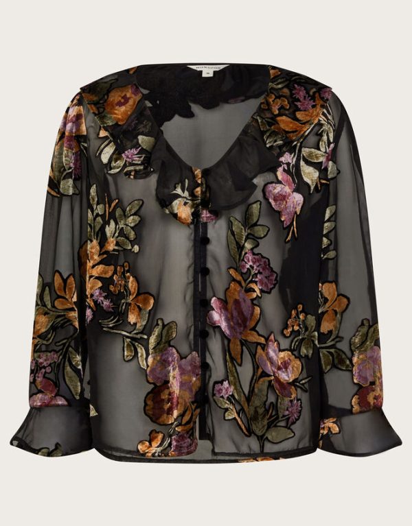 Monsoon Ariella Floral Devore Blouse Black - Image 5