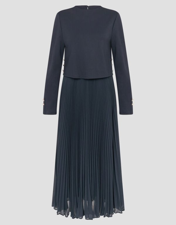 Monsoon Penny Long Sleeve Pleated Midi Dress Blue - Image 6