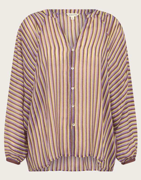 Monsoon Yazmin Artisan Sheer Stripe Blouse Brown - Image 6