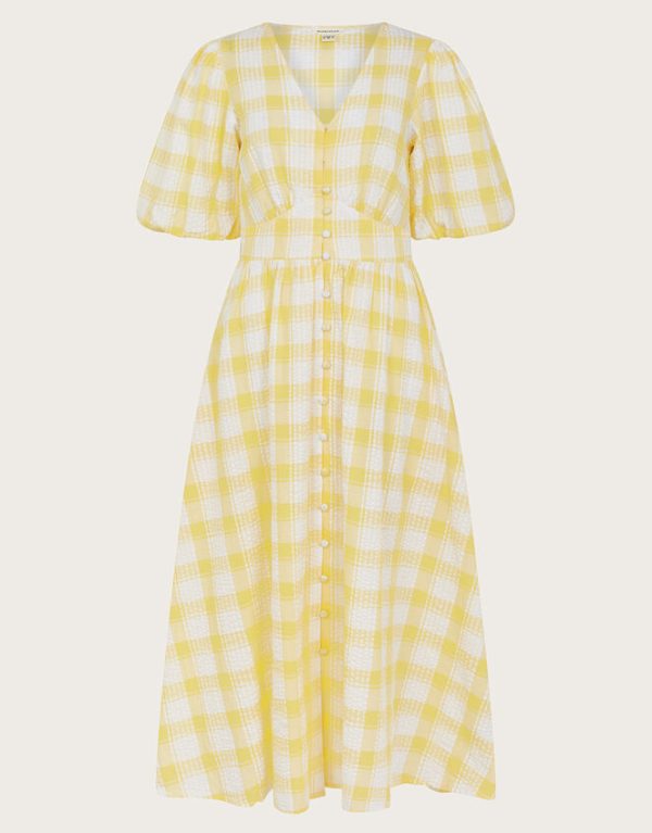 Monsoon Zola Gingham Short Sleeve Midi Dress Yellow - Image 6