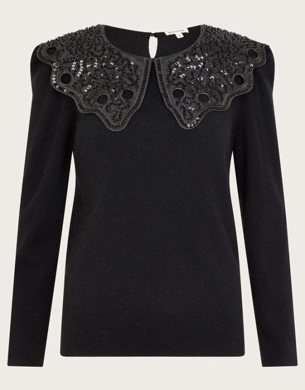 Monsoon Etta Oversized Beaded Collar Jumper Black - Image 5