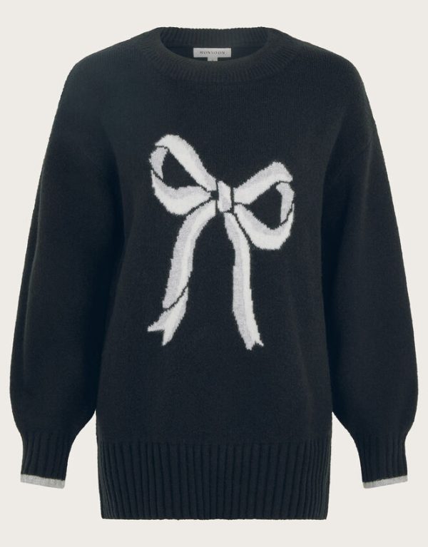 Monsoon Lou Intarsia Bow Jumper Black - Image 5