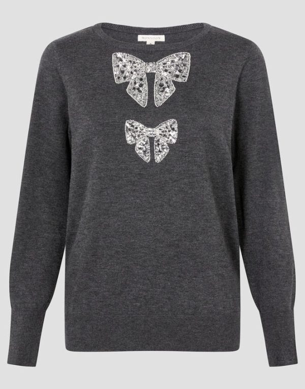 Monsoon Di Sequin Bow Crew Neck Jumper Grey - Image 5