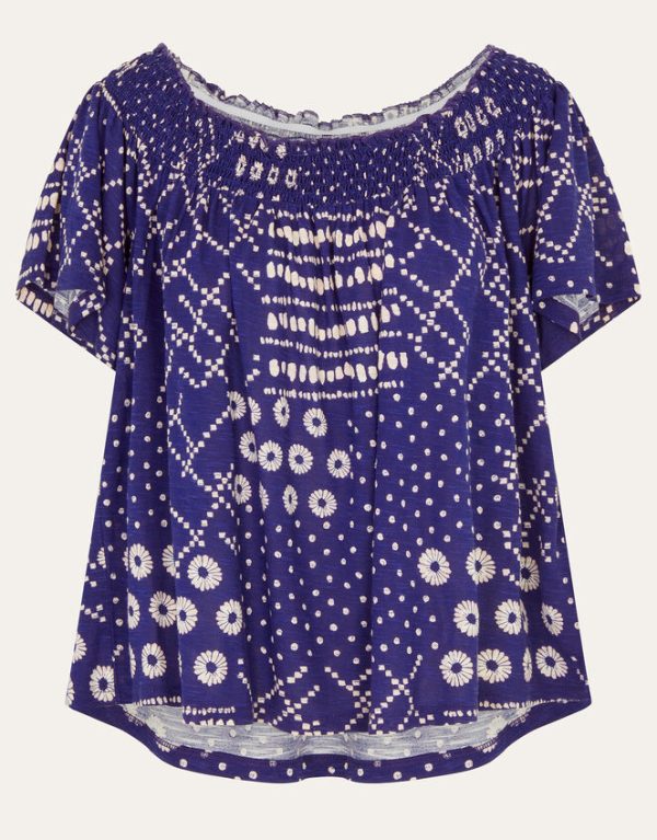 Monsoon Cindy Print Bardot Top Blue - Image 6