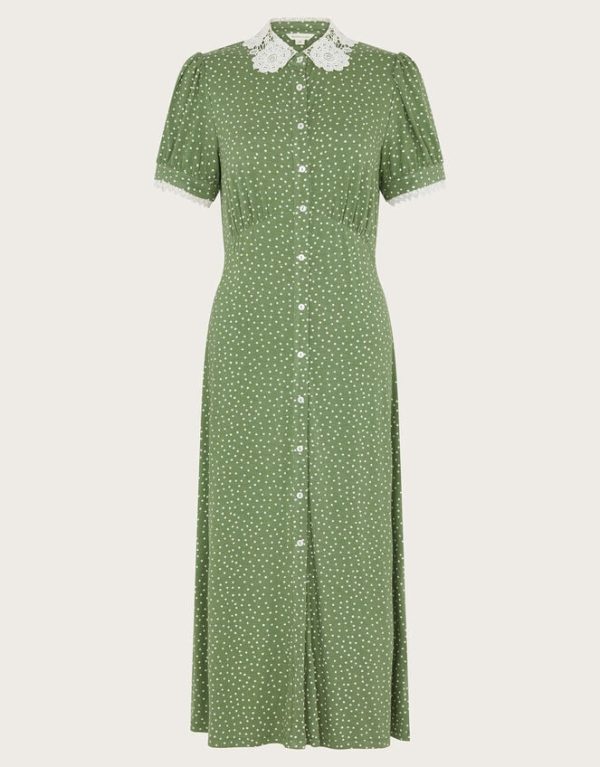 Monsoon Clea Spot Jersey Midi Dress Green - Image 6