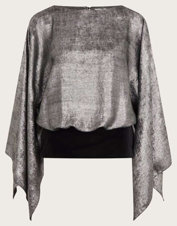 Monsoon Fifi Metallic Batwing Top Silver - Image 5