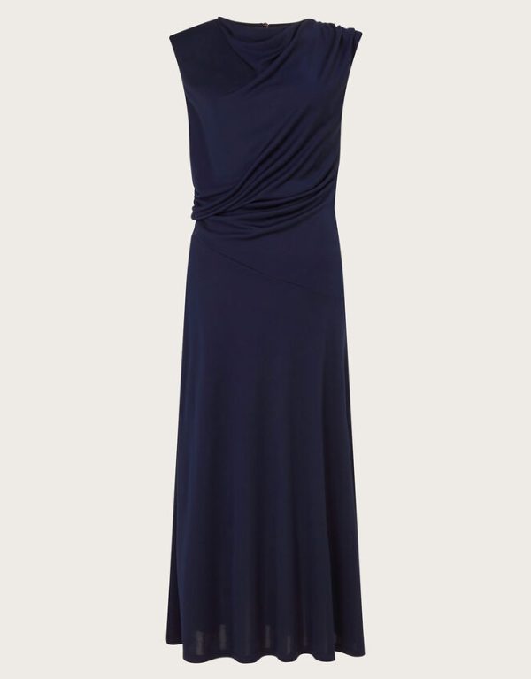 Monsoon Debra Drape Jersey Dress Blue - Image 6