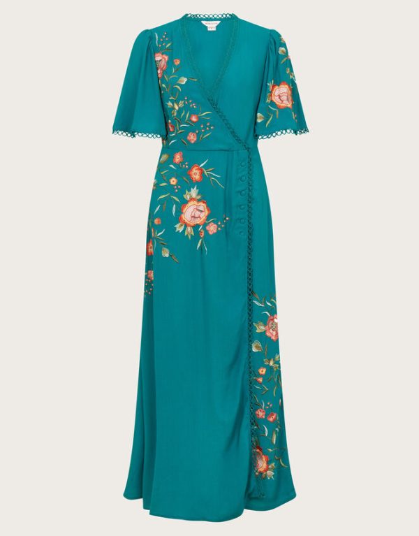 Monsoon Maya Floral Embroidered Midi Dress Teal - Image 5