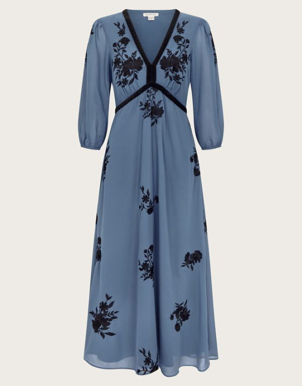 Monsoon Tessa V-Neck Floral Midi Dress Blue - Image 5