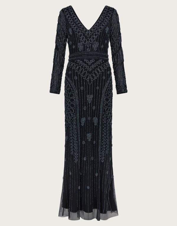 Monsoon Lorelai Beaded Long Sleeve Maxi Dress Black - Image 5