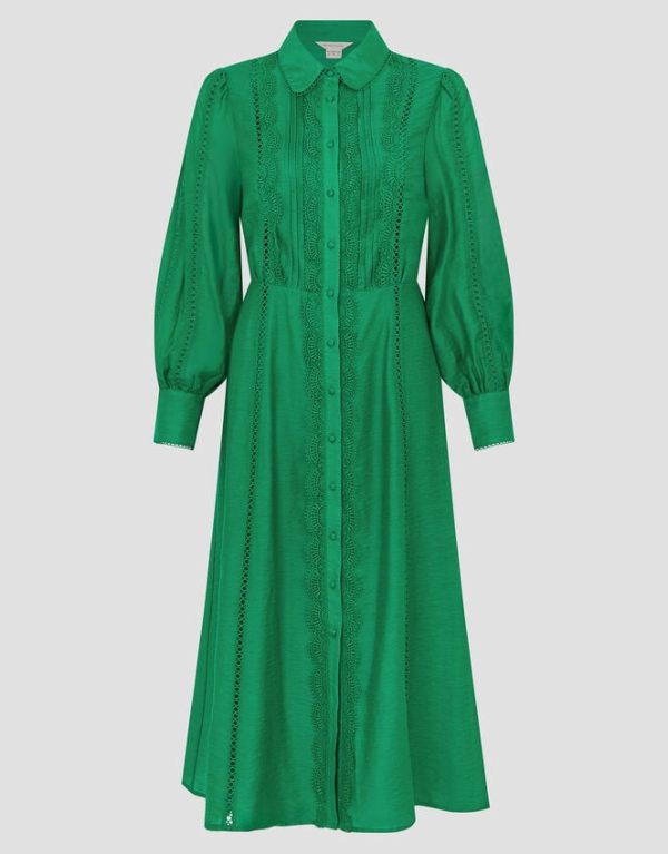 Monsoon Laila Lace Midi Shirt Dress Green - Image 5