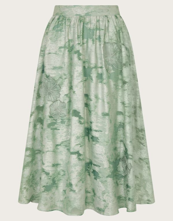 Monsoon Josie Floral Jacquard Midi Skirt Green - Image 6