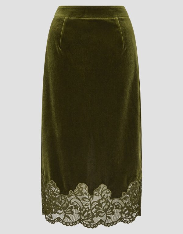 Monsoon Andi Velvet Lace Pencil Skirt Green - Image 6