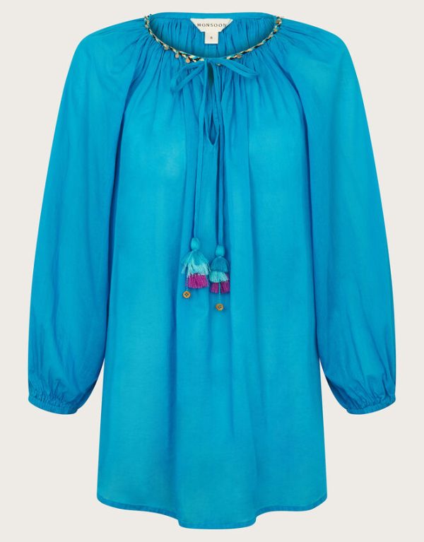 Monsoon Amy Tie Neck Top Blue - Image 5