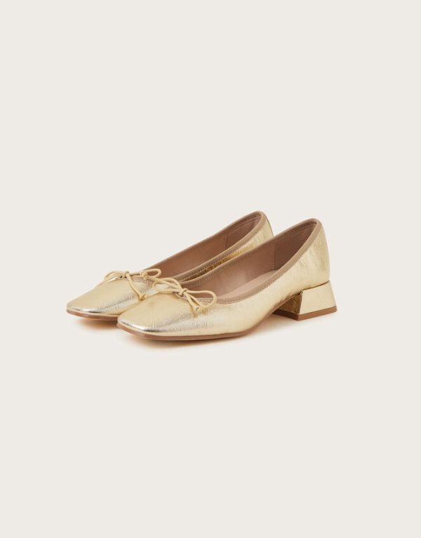 Monsoon Squared-Toe Block Heels Gold