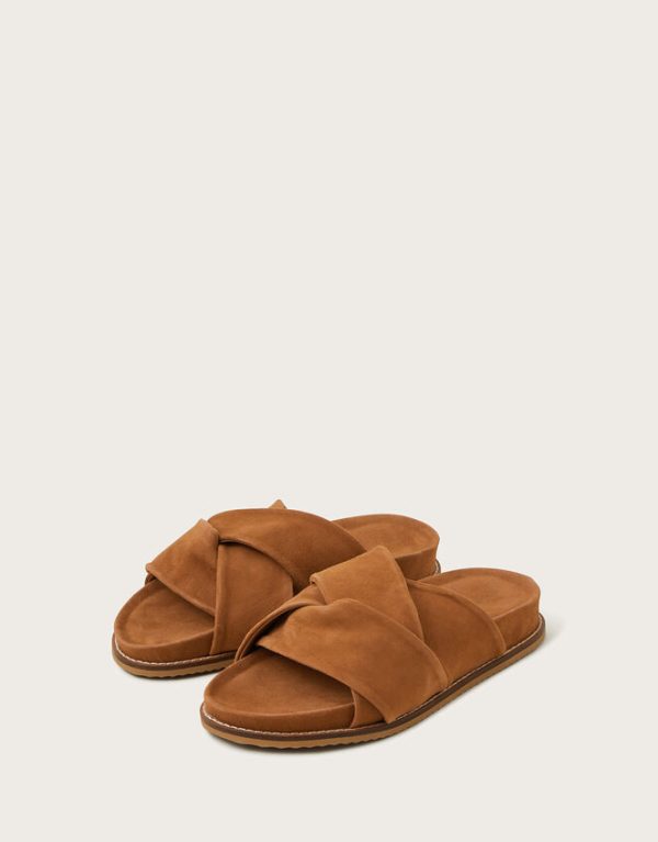 Monsoon Suede Twist Strap Sandals Tan - Image 2