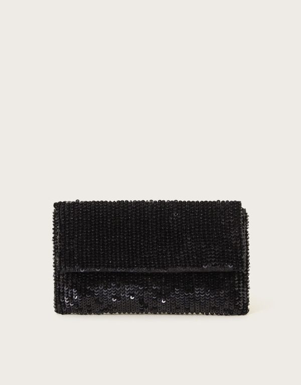 Monsoon Sofia Sequin Clutch Bag Black