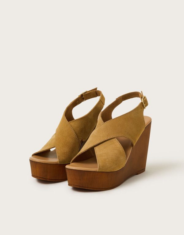 Monsoon Willow Suede Wedge Sandals Tan