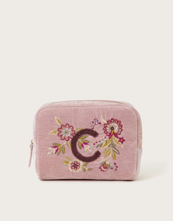 Monsoon Initial Embellished Make Up Bag Pink