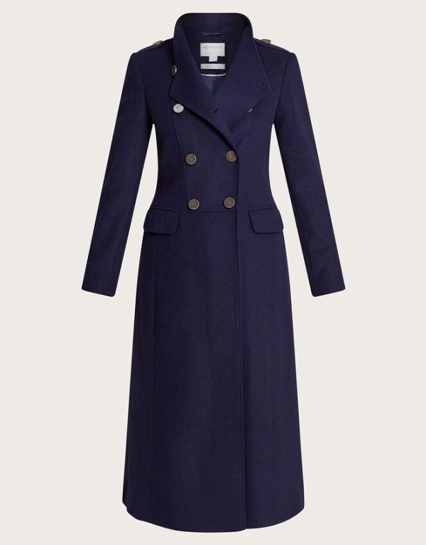 Monsoon Vanessa Skirted Coat in Wool Blend Blue - Image 5