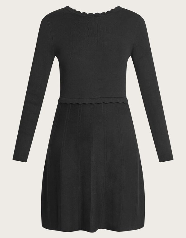 Monsoon Tie Back Scallop Neck Dress Black - Image 5