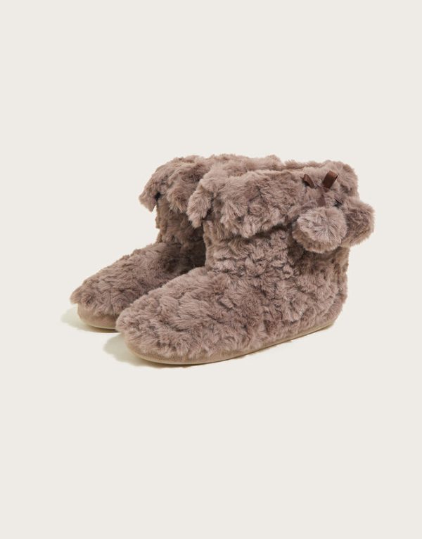 Monsoon Faux Fur Pom-Pom Slipper Boots Mink