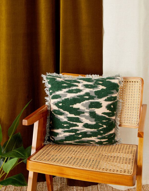 Monsoon Ikat Print Fringe Cushion