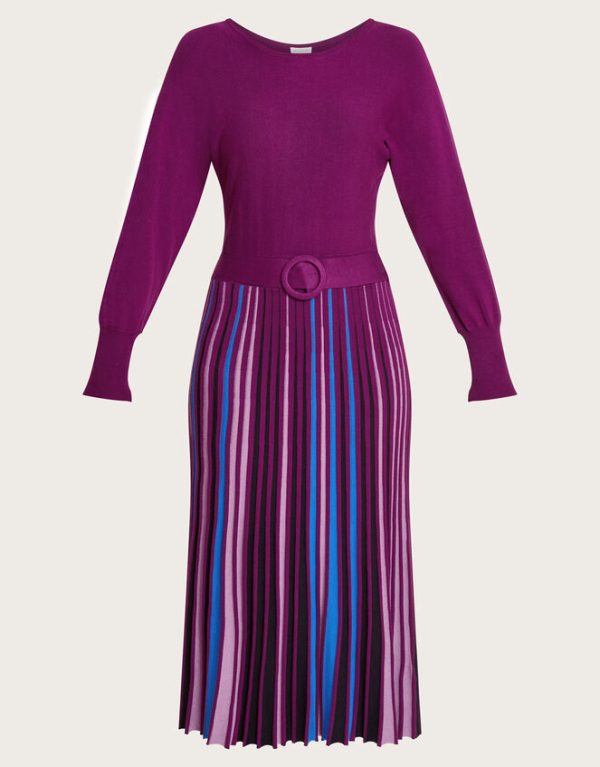 Monsoon Slash Neck Pleated Skirt Dress with LENZING™ ECOVERO™ Purple - Image 5