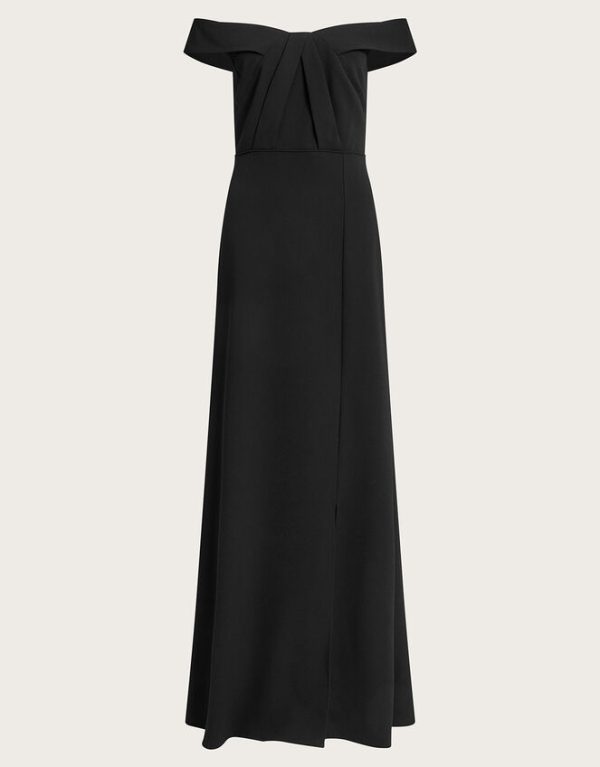 Monsoon Beatrice Crepe Bardot Maxi Dress Black - Image 5