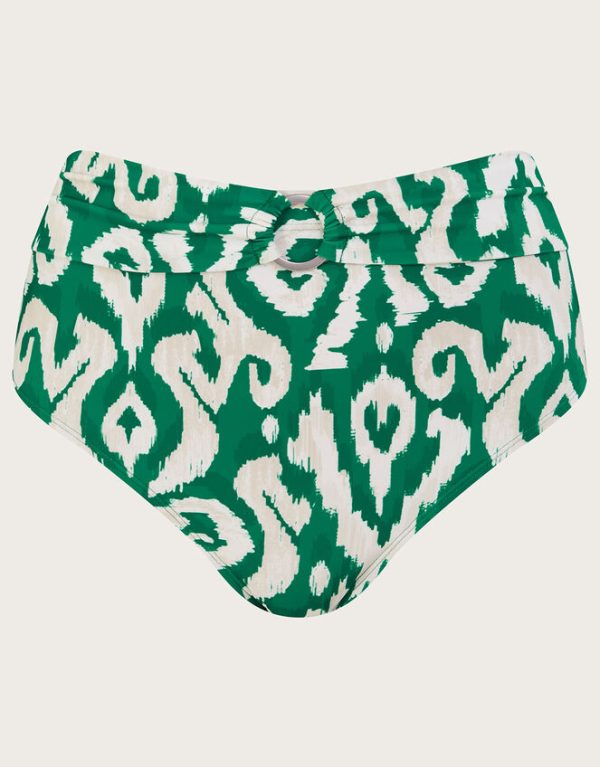 Monsoon Ikat Print High Waist Bikini Bottoms Green - Image 4