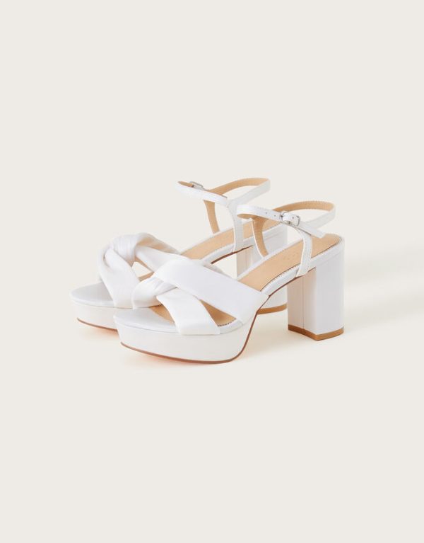 Monsoon Satin Knot Platform Heeled Sandals Ivory