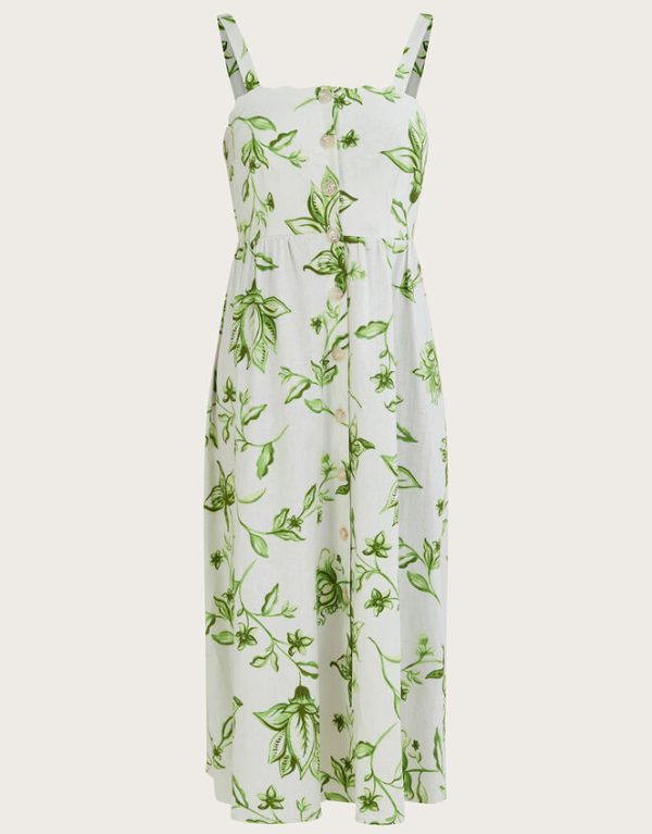 Monsoon Kai Floral Print Dress in Linen Blend Ivory - Image 5