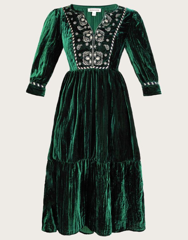 Monsoon Penny Paisley Embroidered Dress Green - Image 5