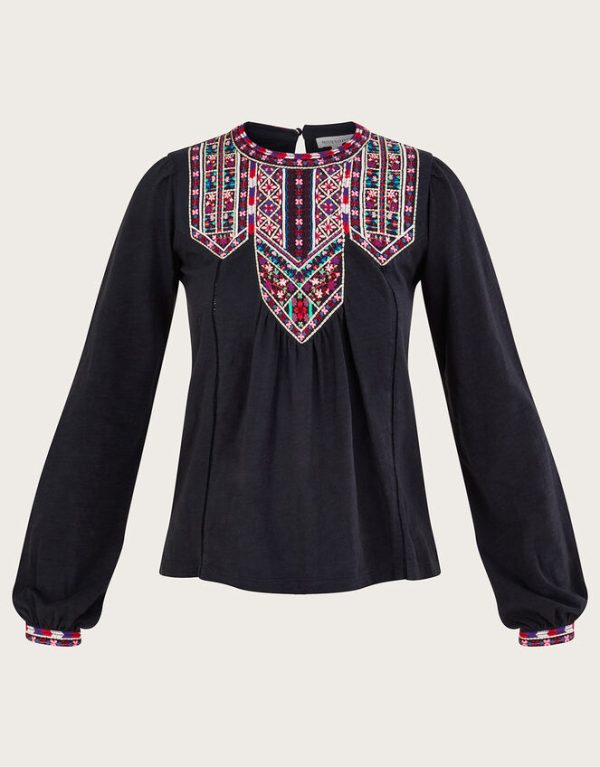 Monsoon Embroidered Jersey Top Black - Image 5