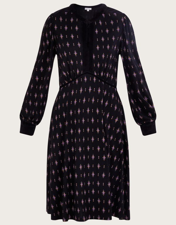 Monsoon Geometric Print Dress Black - Image 5