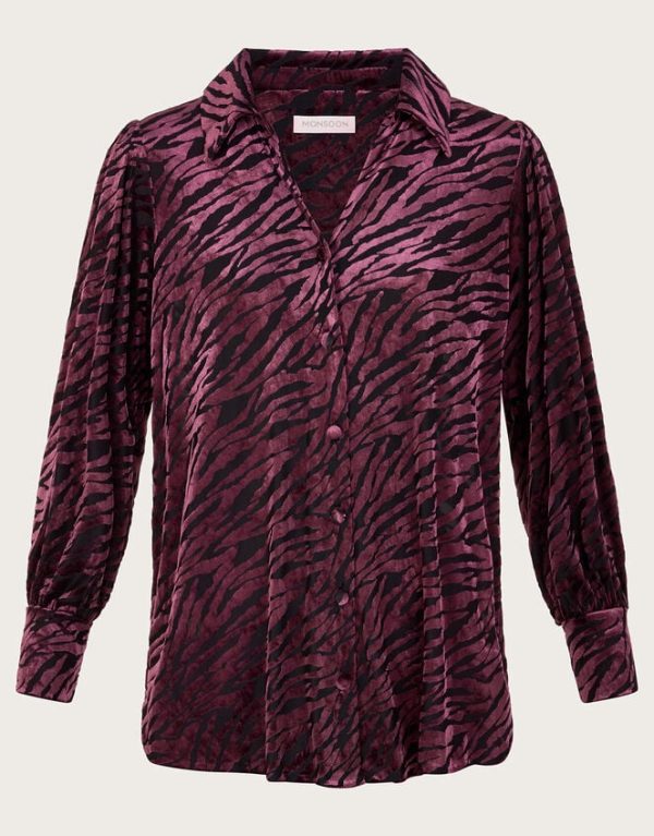 Monsoon Riley Velvet Zebra Print Blouse Brown - Image 5