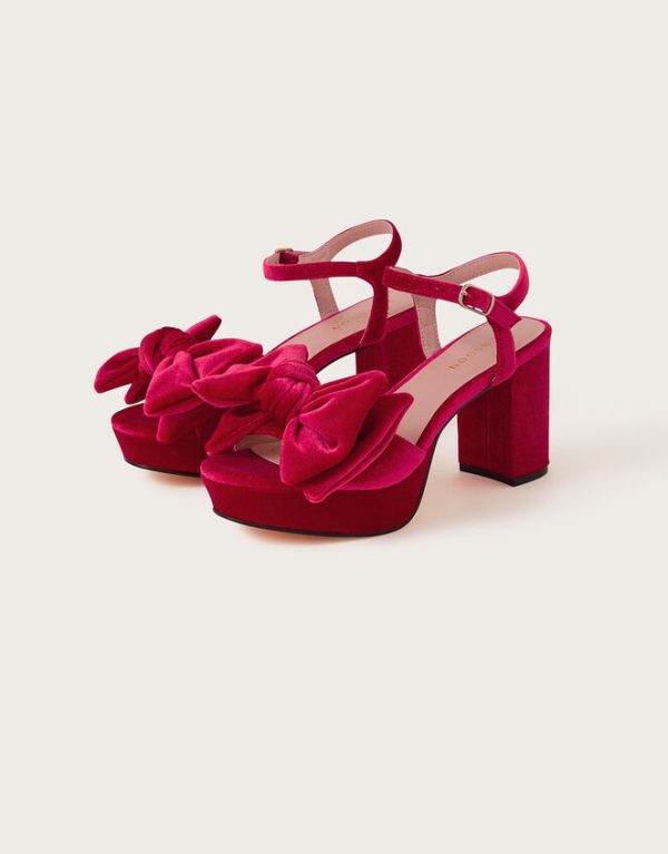 Monsoon Velvet Bow Platform Heels Red