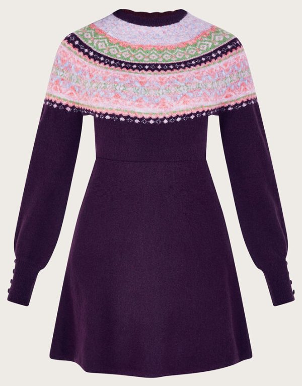 Monsoon Fair Isle Dress Purple - Image 5