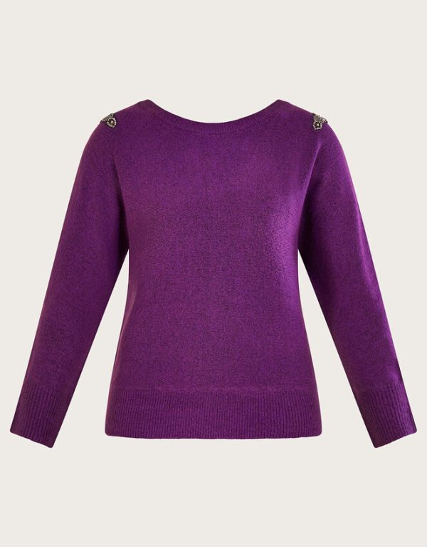 Monsoon Emma Scoop Back Embellished Jumper Purple - Image 5