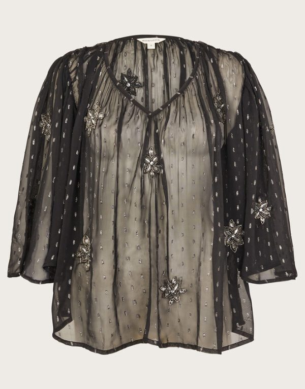 Monsoon Lydia Embellished Cape Blouse Black - Image 5