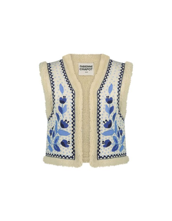 Monsoon Fabienne Chapot Embroidered Borg Gilet Blue - Image 6