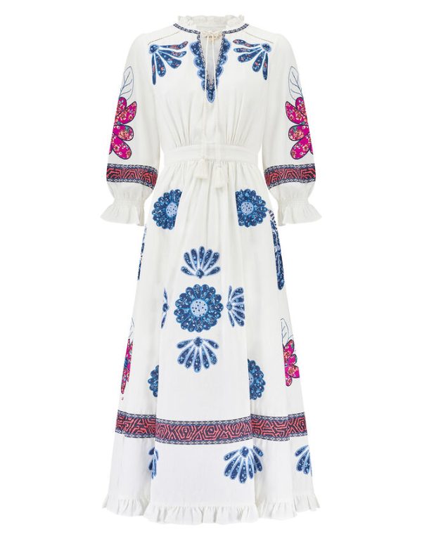 Monsoon East Embroidered Dress White - Image 6