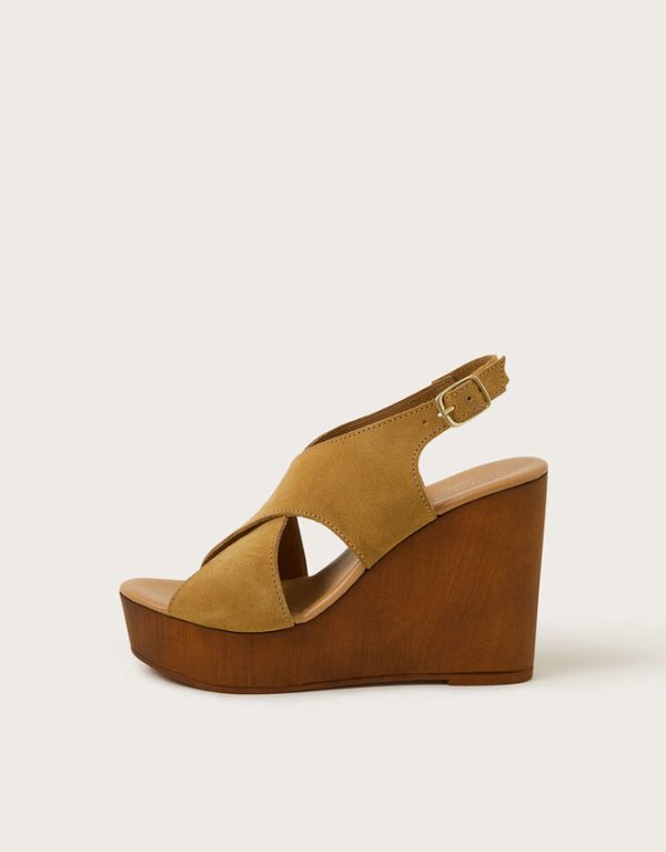 Monsoon Willow Suede Wedge Sandals Tan - Image 2